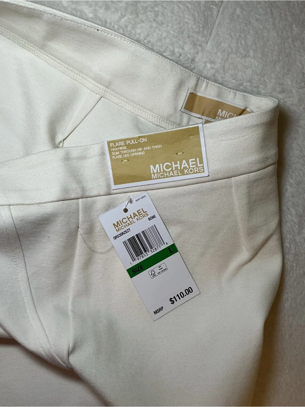 Michael Kors High-Waist Button-Front White Pants